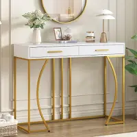 Sweiko bijzettafel, salontafel met 2 lades, licht luxueuze stijl, 120x38x76 cm, wit/goud