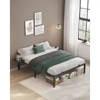 Vasagle tweepersoons ledikant, bedombouw, metalen ledikant, met opbergplanken, logeerbed, passend voor matras 200 x 160 cm, eenvoudig te monteren, klassiek zwart RMB095B01