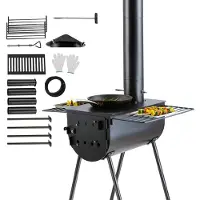Zerbaco Draagbare houten oven, campingoven voor een tent of barbecue, 118 inch, geschikt voor buitengebruik, met buizen