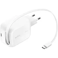 Belkin BoostCharge Pro Oplader 45W Usb C Wit + Usb C Intrekbare Kabel 0,8m Kunststof Wit
