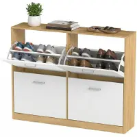 Vasagle - Schoenenkast - Schoenenkast met Verstelbare Scheidingswand - 4 Kleppen - Voor 16-28 Paar Schoenen