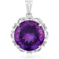 Cavill - Zilveren Hanger - 925 Sterling Zilver Gerhodineerd - Zambia Amethist Rond 10,1 ct - Elegante Paarse Edelsteen - Luxe Amethist Sieraad Dames