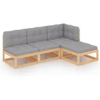 vidaXL 4-delige Loungeset met kussens massief grenenhout