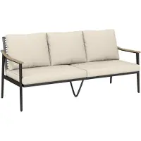 Outsunny Driezits Rotanbank-PE-rotan, staal-176L x 75B x 78H cm-Khaki