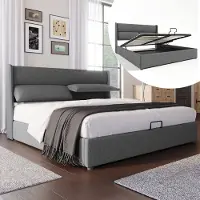 Sweiko Gestoffeerd bed Tweepersoonsbed met verstelbare hoofdsteunen, Opbergbedden Linnen bedframe Jeugdbed 160x200 met lattenboden (Zonder matras)