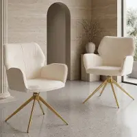 HAUSS SPOLE Eetkamerstoel - Draaibare Fauteuil - Set Van 2 - Met Armleuningen En Comfortabele Rugleuning - Chenille Crèmewit