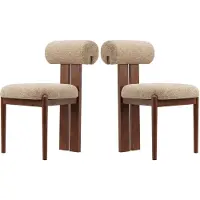 COLAMY Houten eetkamerstoelen set van 2 – Gestoffeerde stoelen met open gebogen rugleuning en dikke zitkussens – Voor keuken en eetkamer – Antislipzolen – Camelkleurig