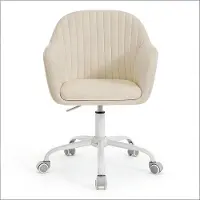 OKWISH Bureaustoel Met Wieltjes – Ergonomische Rugsteun – In Hoogte Verstelbaar En 360° Draaibaar – Voor Thuiswerk, Slaapkamer En Studio – Metaal En Fluweel – Crèmewit