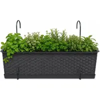 Prosperplast plantenbak Buster - donkerbruin - rechthoek - met twee ophangbeugels - 40 x 17 x 15 cm - kunststof - bloembakken - potten