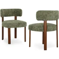 COLAMY Houten eetkamerstoelen - set van 2 - stoffen stoelen voor de eetkamer - open gebogen rugleuning - dik zitkussen - gestoffeerde keukenstoel - antislipzolen - Mosgroen