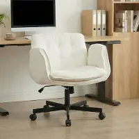 OKWISH Bureaustoel - Met Verstelbare Armleuningen, Wielen En Kantelfunctie - Voor Kantoor Of Slaapkamer - Stof - Wit