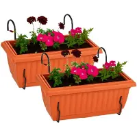 PlasticForte plantenbakken Windsor - set 2x stuks - terracotta - met twee ophangbeugels - 33 x 18 x 15 cm - kunststof - luxe bloembakken