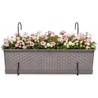 Prosperplast plantenbak Buster - taupe - rechthoek - met twee ophangbeugels - 40 x 17 x 15 cm - kunststof - bloembakken - potten