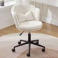 MODFU - Draaistoel - In hoogte verstelbaar en 360° draaibaar - Met lendenkussen - Comfortabel zitten - Kantoor of woonkamer - Fluweel - Beige - 55×62×73-83 cm