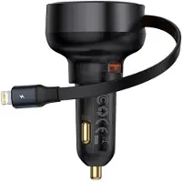 Baseus Enjoyment Pro Autolader U+Intrekbare iP Kabel 55W Cluster - Zwart, Auto-adapter, Zwart
