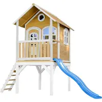 Axi Laura Speelhuis op palen & blauw Glijbaan | Speelhuisje voor de tuin / buiten in bruin & wit van FSC hout | Speeltoestel voor kinderen