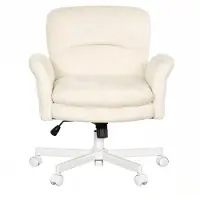 OKWISH Draaistoel Met Armleuningen – 360 Graden Draaibaar – Ergonomische Eetkamerstoel Voor Woonkamer En Slaapkamer – Chenille – Beige