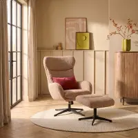 Woonexpress Relaxfauteuil Jack - Cognac Stof - Draaibaar & Met Hocker