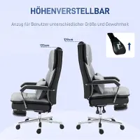 HAUSS SPOLE Ergonomische Bureaustoel Met Verstelbare Hoogte, Kantelfunctie, Lendensteun En Uitschuifbare Voetensteun, Voor Werk En Studie, Kunstleer Grijs