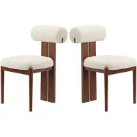 COLAMY Houten eetkamerstoelen set van 2 – Gestoffeerde stoelen met open gebogen rugleuning en dikke zitkussens – Voor keuken en eetkamer – Antislipzolen – Beige