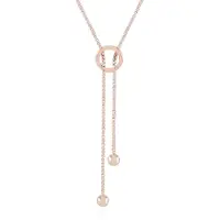 Cavill - Rosé Vergulde 925 Sterling Zilveren Lange Halsketting 80 cm - Elegant Gevlochten Design met Cirkelhanger - Stijlvolle Zilveren Sieraden Dames