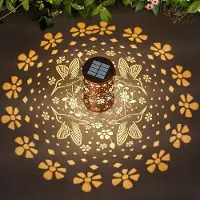 COOAU - Solar Kolibrie & Bloem Projectie Lantaarn – Waterdichte LED Hanglamp – Zonne-energie Decoratieve Lantaarn voor Tuin - Terras en Erf