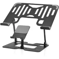 Dnntunk Laptop Standaard - Verstelbaar - Ergonomisch - Hoogte & Hoek Verstelling - Opvouwbaar - Laptop Verhogen - t/m 16 inch - Zwart