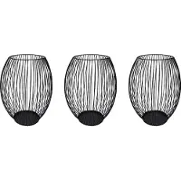 QUVIO Kaarsenhouder met frame - ø9x15 cm - Rond - Metaal - Zwart - Set van 3