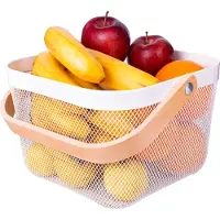 QUVIO Draagbare mand – Met houten handvat – Metaal - Wit
