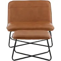 QUVIO Fauteuil Lars - Bruin PU Leer - Moderne Vintage Lounge - Inclusief Voetenbank