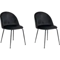 QUVIO Eetkamerstoel Lowen - Fluweel - Staal - Zwart - Set van 2