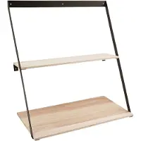 QUVIO Wandplank Genève - Staal en Dennenhout - 50x21x52 cm - Natuurlijk