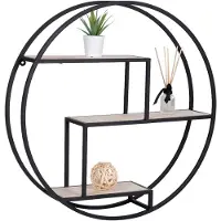 QUVIO Wandplank rond Milan - Staal/hout - Ø62 - Zwart