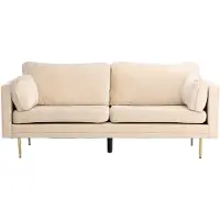QUVIO 3-zitsbank Rochester - Scandinavisch design - Crème fluweel - Gouden poten