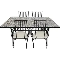 Axi Leonie 5-delige Mozaïek Bistroset Zachtblauw | Bistro Set met tafel & 4 stoelen | Balkonset van metaal & Mozaïek design