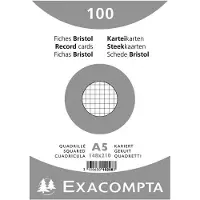 Exacompta 10x Pak 100 steekkaarten bristol in folie - geruit 5x5 niet geperforeerd 148x210mm, Wit