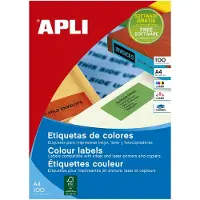 APLI Gekleurde etiketten ft 105 x 37 mm (b x h), geel, 1.600 stuks, 16 per blad, doos van 100 blad