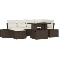 vidaXL Tuinbank Set 7 st Bruin en Crème poly rattan