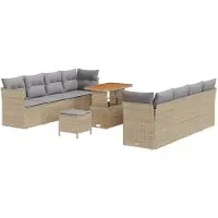 vidaXL Tuinbank Set 11 st 8-Aantal zitplaatsen Beige en Lichtgrijs