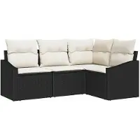 vidaXL Tuinbank Set 4 st Zwart en Wit poly rattan