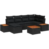 vidaXL Tuinset met 7 zitplaatsen, zwart, van polyrotan