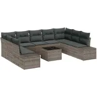 vidaXL Tuinbank Set 9 st 8-Aantal zitplaatsen Grijs Polyrattan