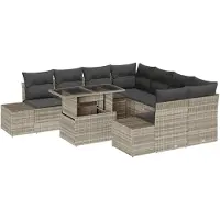 vidaXL Tuinbank Set 9 st Lichtgrijs en Donkergrijs poly rattan