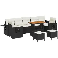 vidaXL Tuinbank Set met kussen 13 pcs Zwart en Crème poly rattan