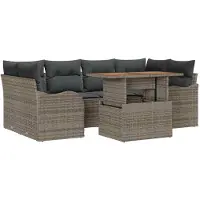 vidaXL Tuinset, 7-delig, grijs, polyrotan