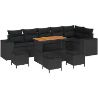 vidaXL Tuinbank Set 10 st Zwart poly rattan