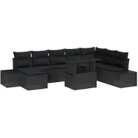 vidaXL Tuinset met 9 zitplaatsen, zwart, van polyrotan