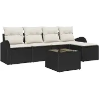 vidaXL Bankset, 6 stuks, zwart en wit, van polyrotan