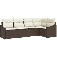 vidaXL Tuinbank Set 5 st Bruin en wit poly rattan