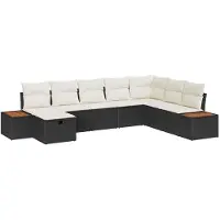 vidaXL Tuinbank Set met kussen met opslag Zwart poly rattan